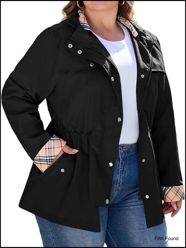 Plus Size Long Raincoat With Hood Waterproof Outdoor Trench Coat